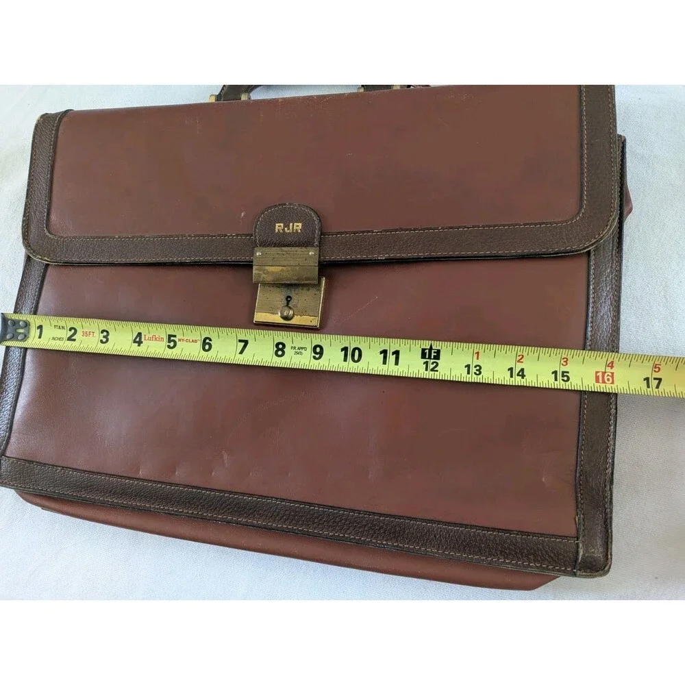 Vintage Mark Cross Leather Briefcase Mens Brown Italy Flap Lock Attache Bag